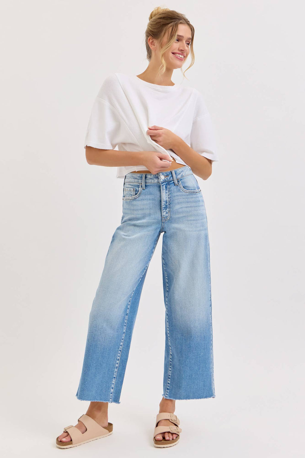 High Rise Crop Wide Leg with Raw Hem