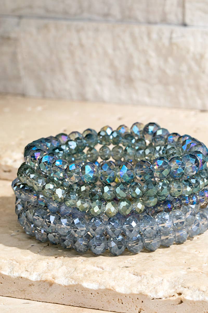 Shimmer Glass Beaded Stretch Bracelet Set