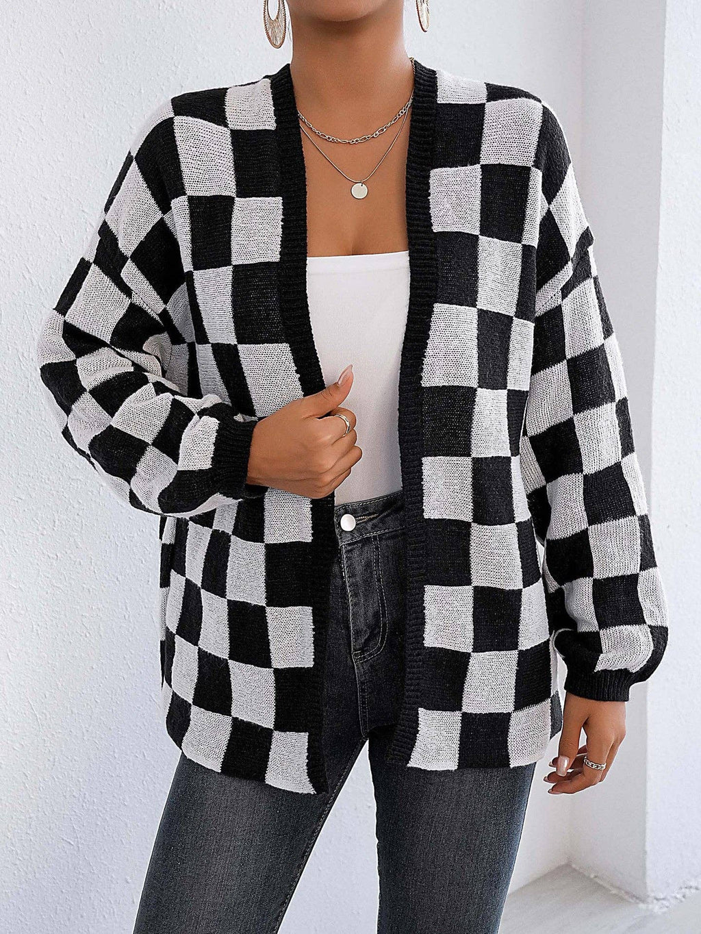 Black & White Plaid Cardigan