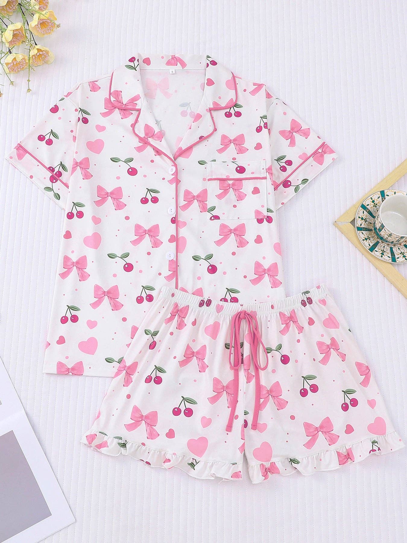 Bows and Cherry Sweetheart Pajama Set