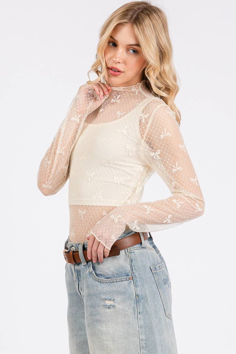 Sweet Stitch Bow Lace Top