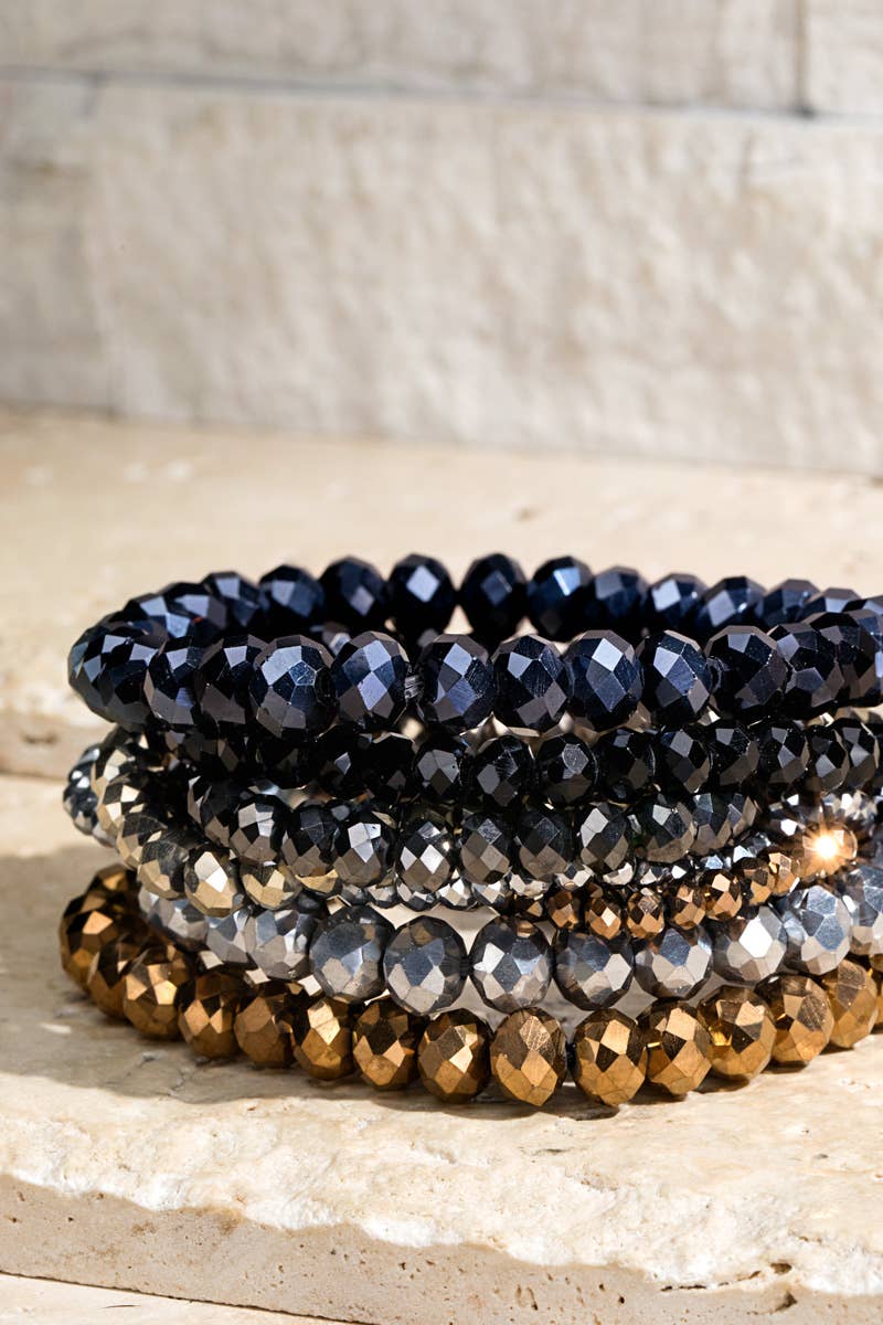 Shimmer Glass Beaded Stretch Bracelet Set