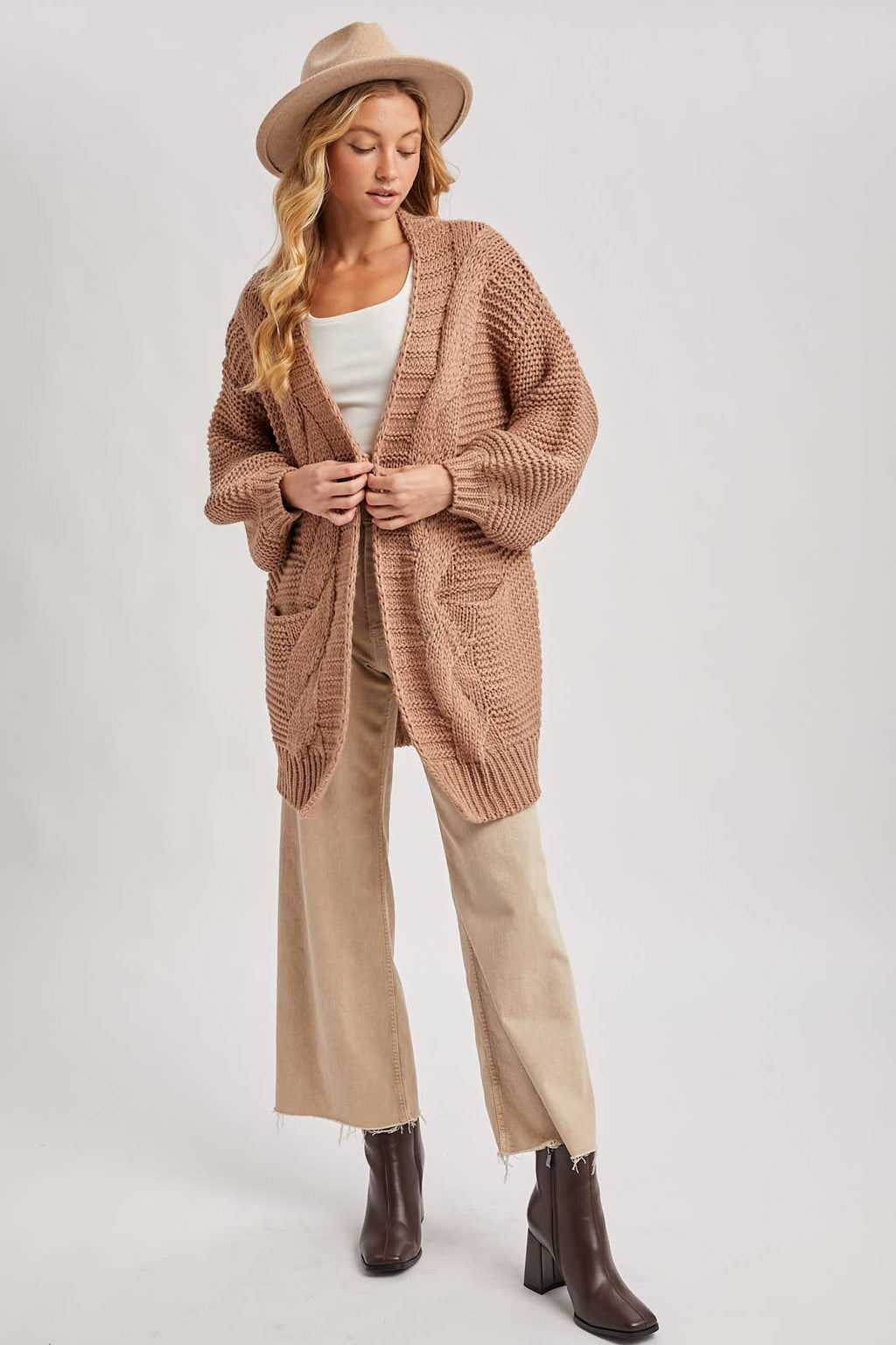 Chunky Cable Lantern Sleeve Cardigan