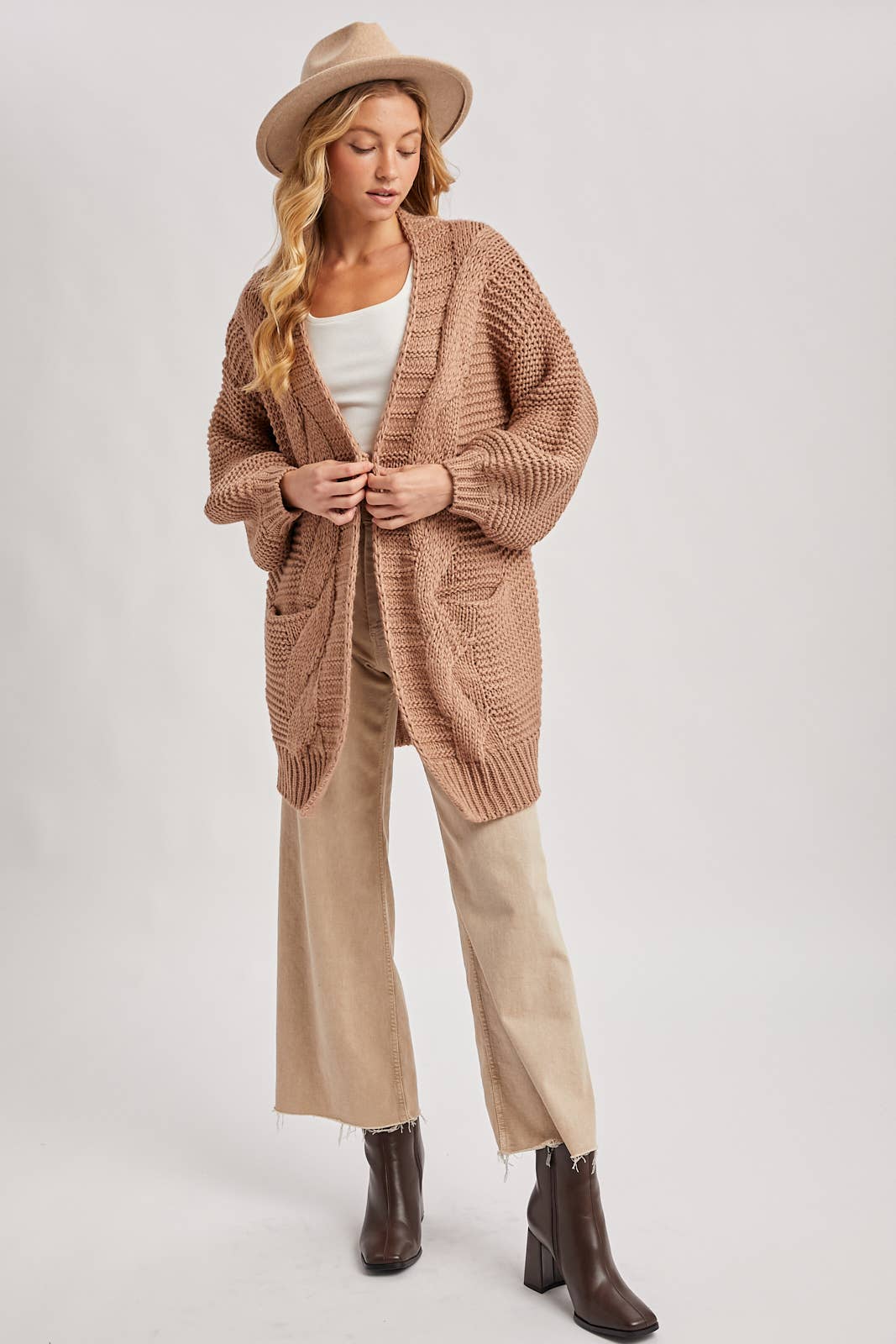 Chunky Cable Lantern Sleeve Cardigan