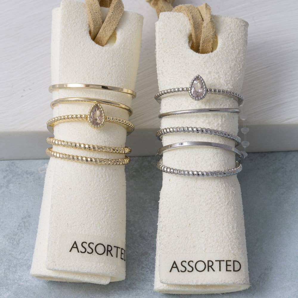 Five Piece Cz Bezel Pear Stone Stacking Ring Set