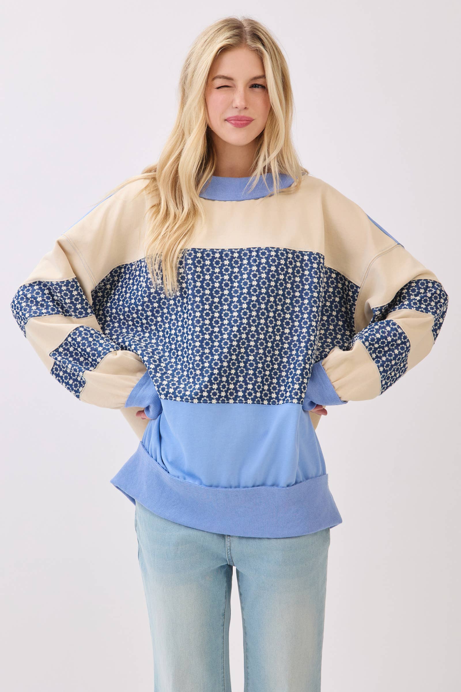 Retro Patchwork Terry Sweatshirt