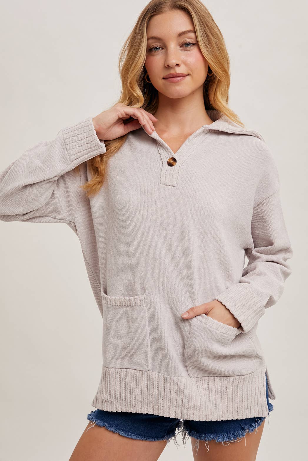 The Cozy Button Collar Knit Pullover