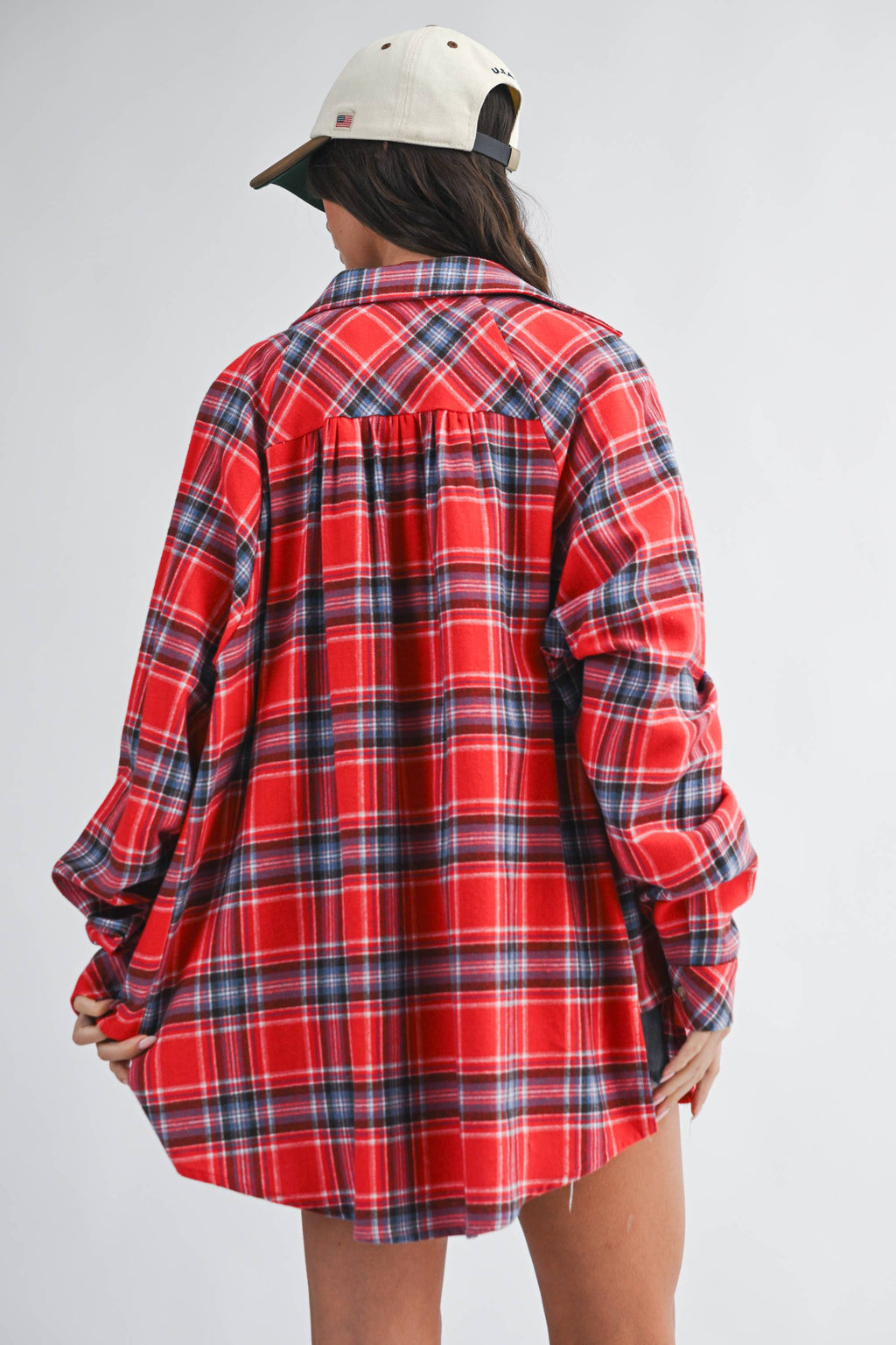 Oversized Red Plaid Button Down Shirt