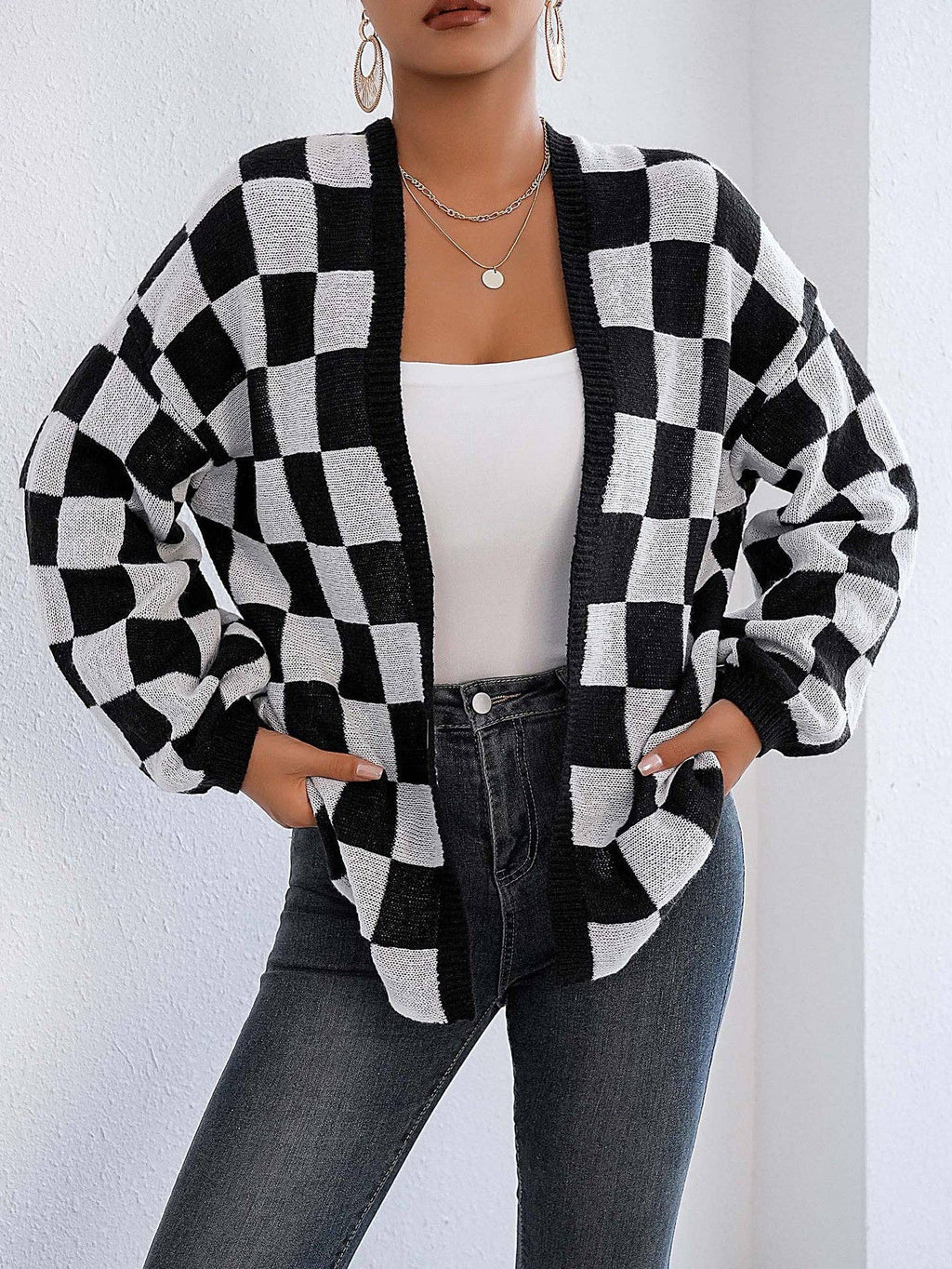 Black & White Plaid Cardigan