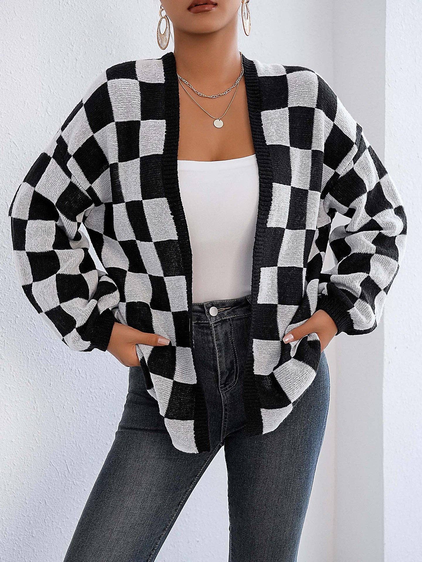 Black & White Plaid Cardigan