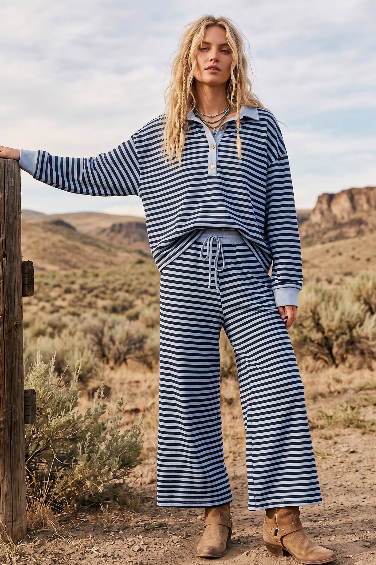 Soft Touch Lightweight Stripe Wide Leg Set