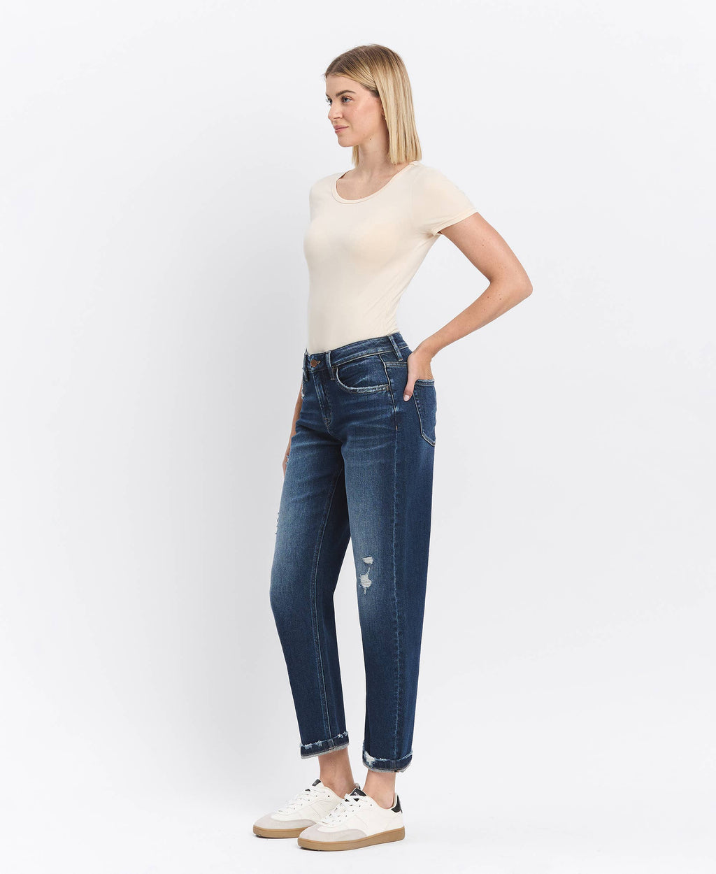High Rise Cuffed Barrel Jeans by Flying Monkey