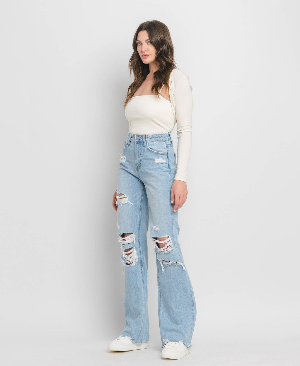 Throwback Distressed Flare Jeans by Flying Monkey