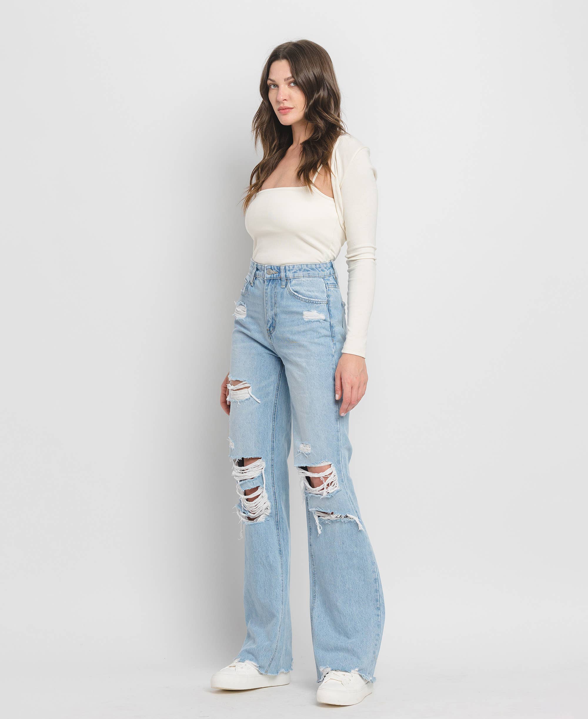Throwback Distressed Flare Jeans by Flying Monkey