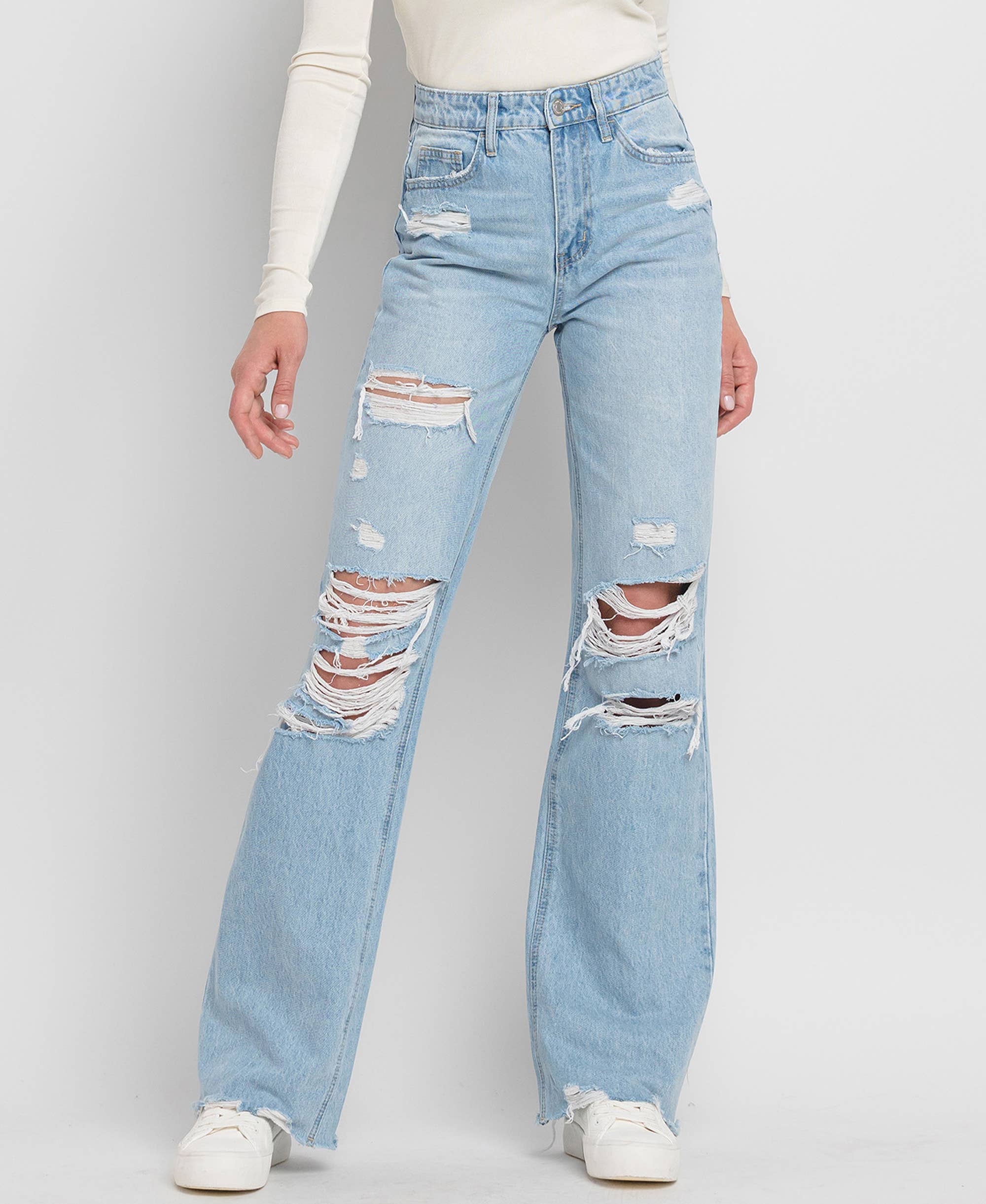Throwback Distressed Flare Jeans by Flying Monkey