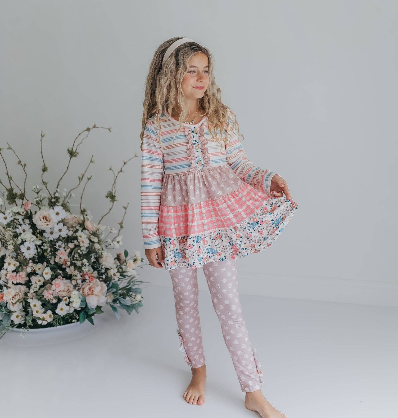 Girls Floral Ruffle Legging Set