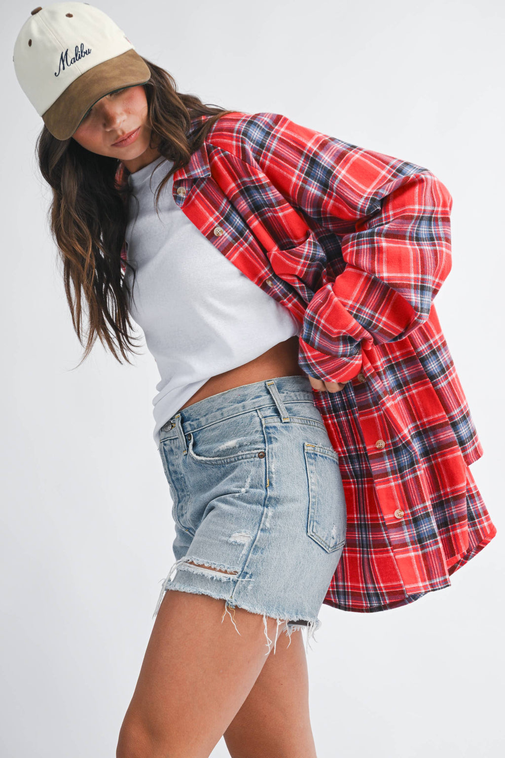 Oversized Red Plaid Button Down Shirt