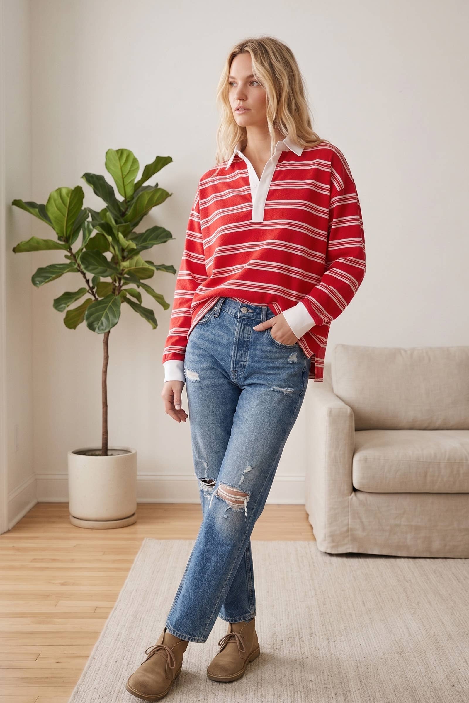 Oversized Striped Rugby Pullover