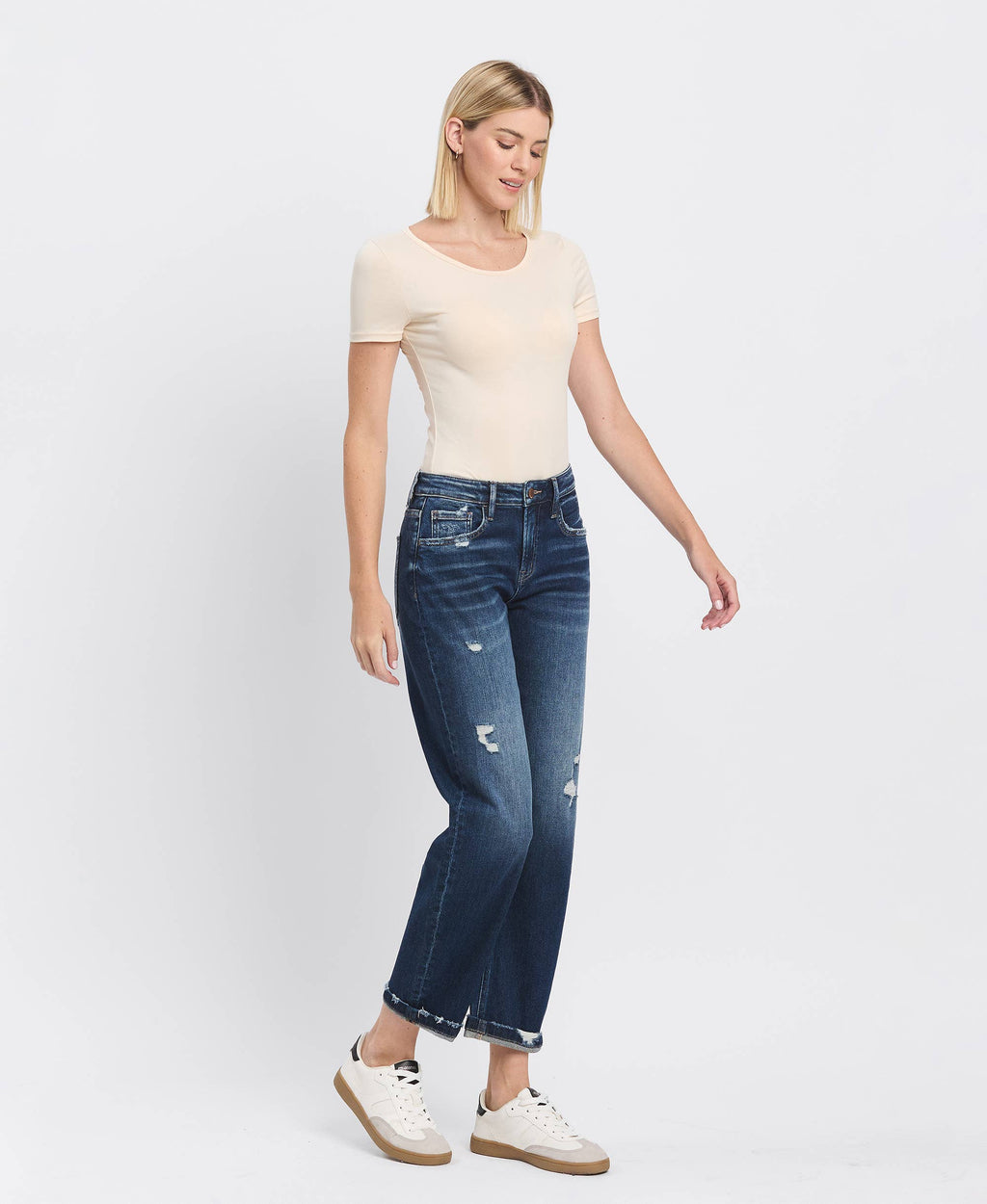 High Rise Cuffed Barrel Jeans by Flying Monkey