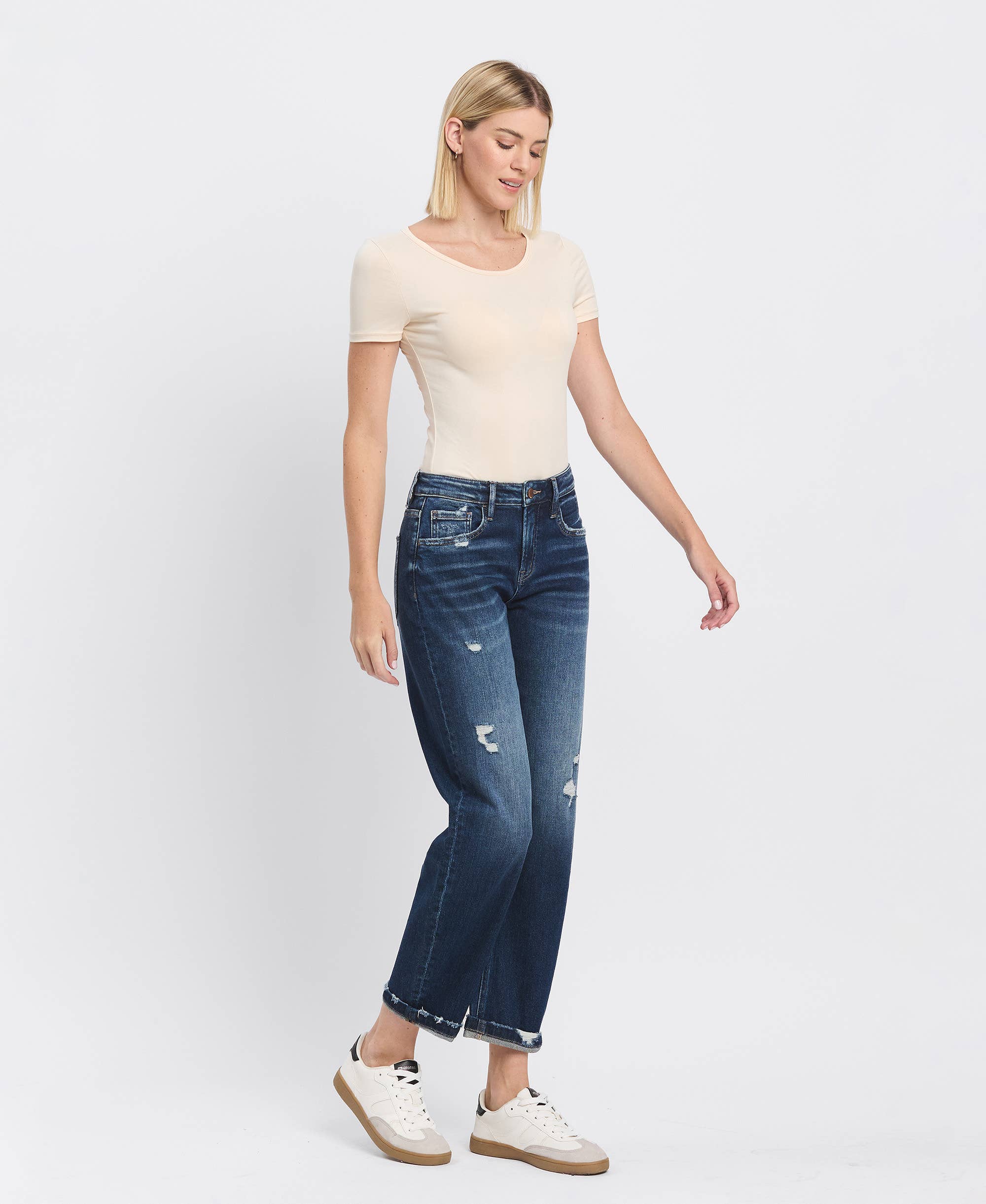 High Rise Cuffed Barrel Jeans by Flying Monkey