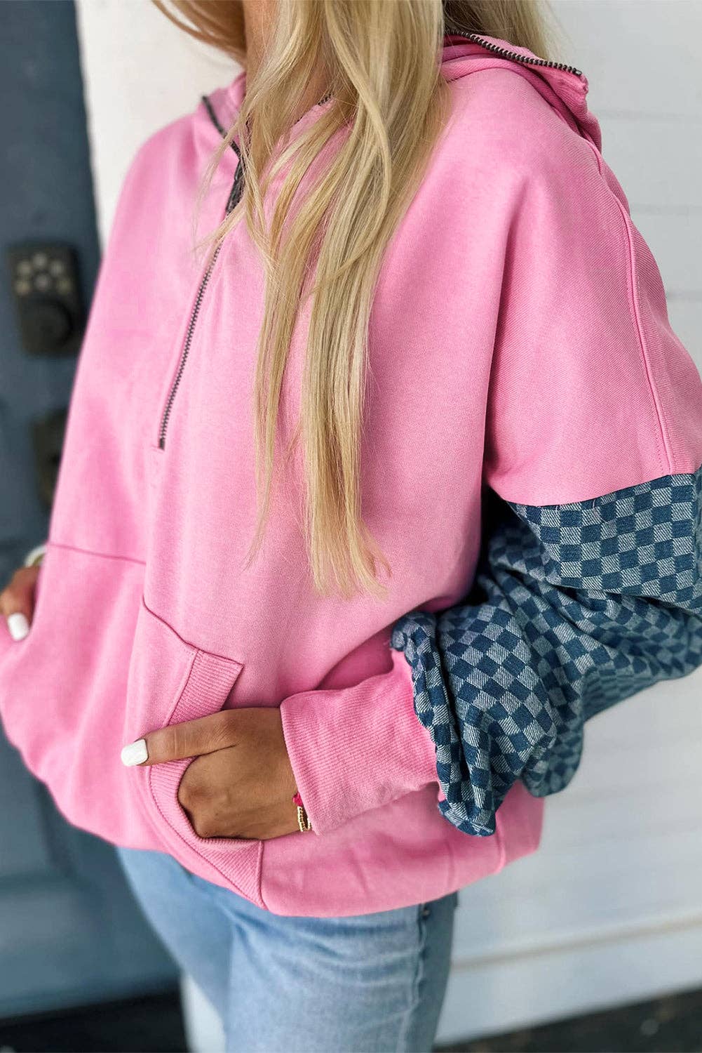 Bonbon Checkered Patchwork Hoodie