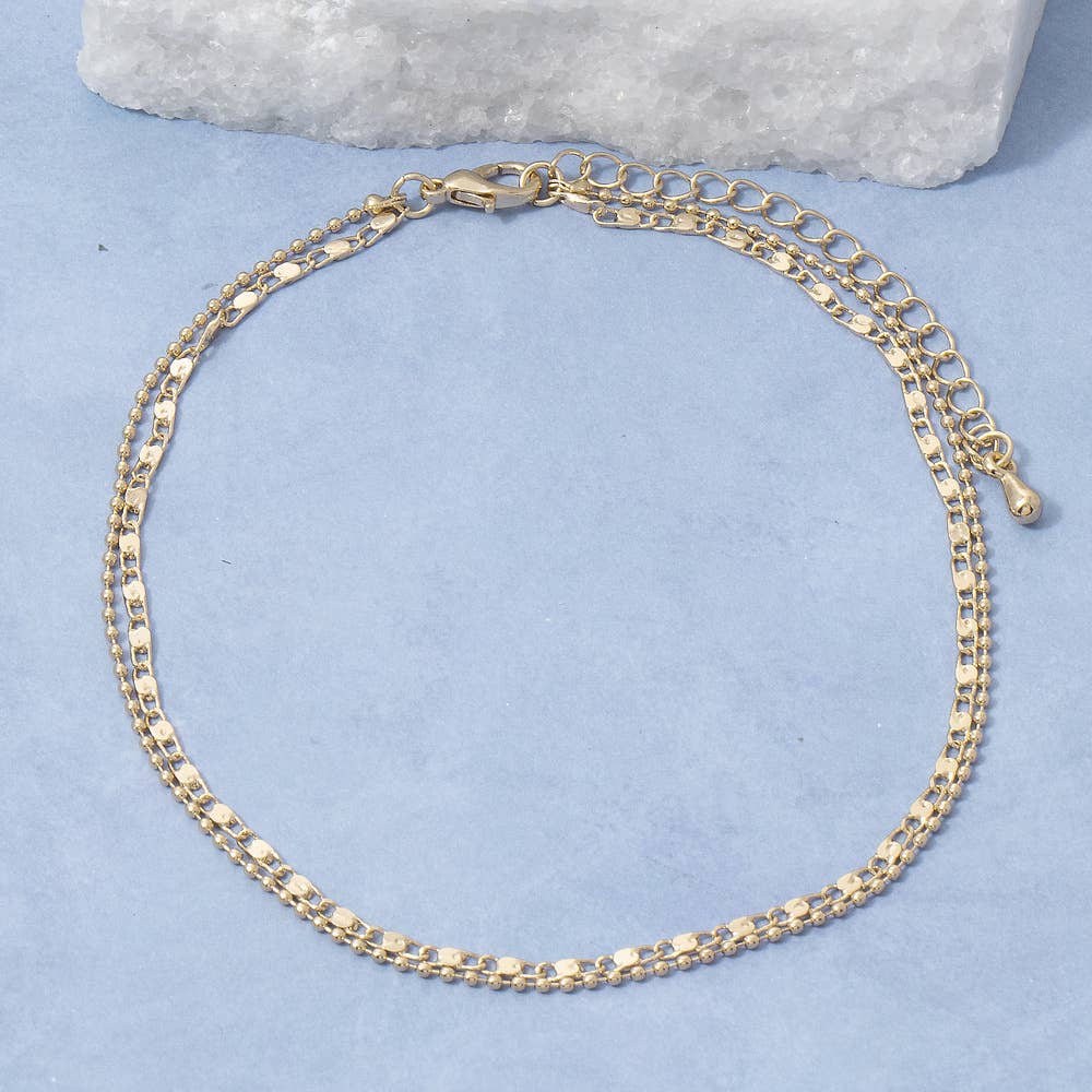 Dainty Double Strand Layered Flat Chain Anklet