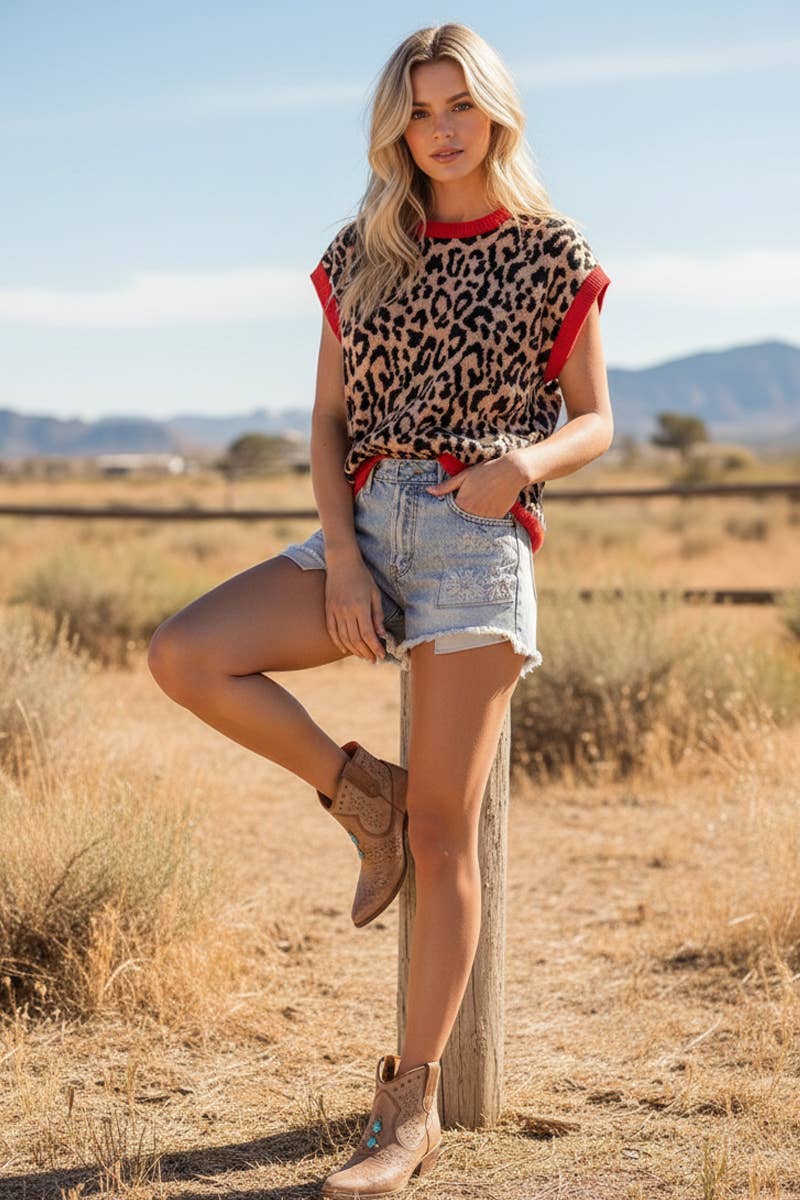 Leopard Knit Sweater Top