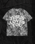 The Jesus Loves You Oversized Midnight Oak Camo Tee