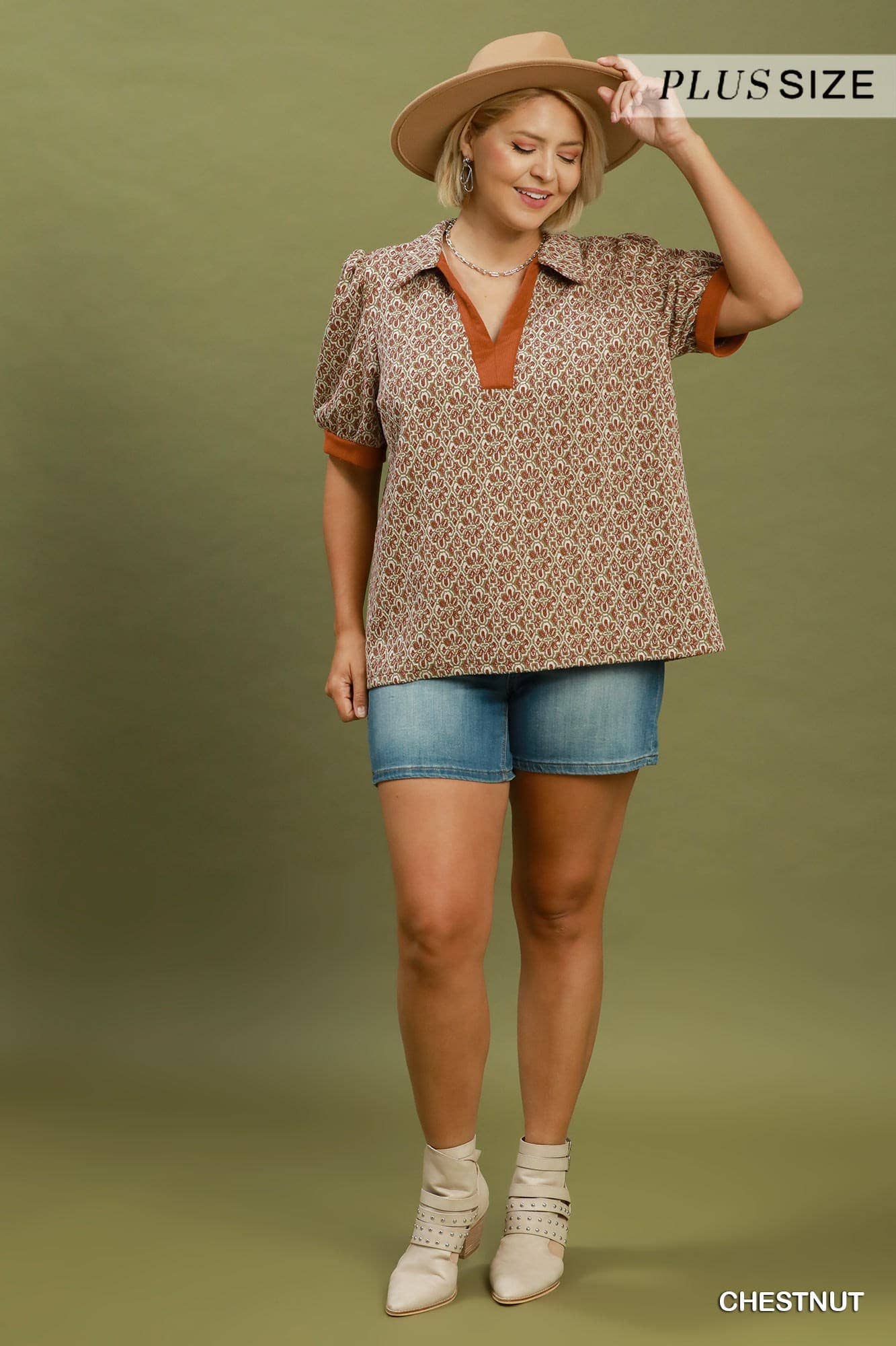 Collared Puff Sleeve Plus Top