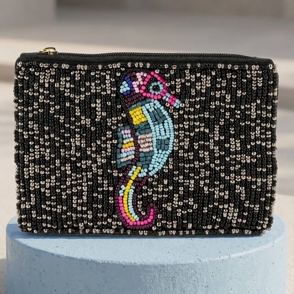 Tropical Seahorse Beaded Coin Pouch