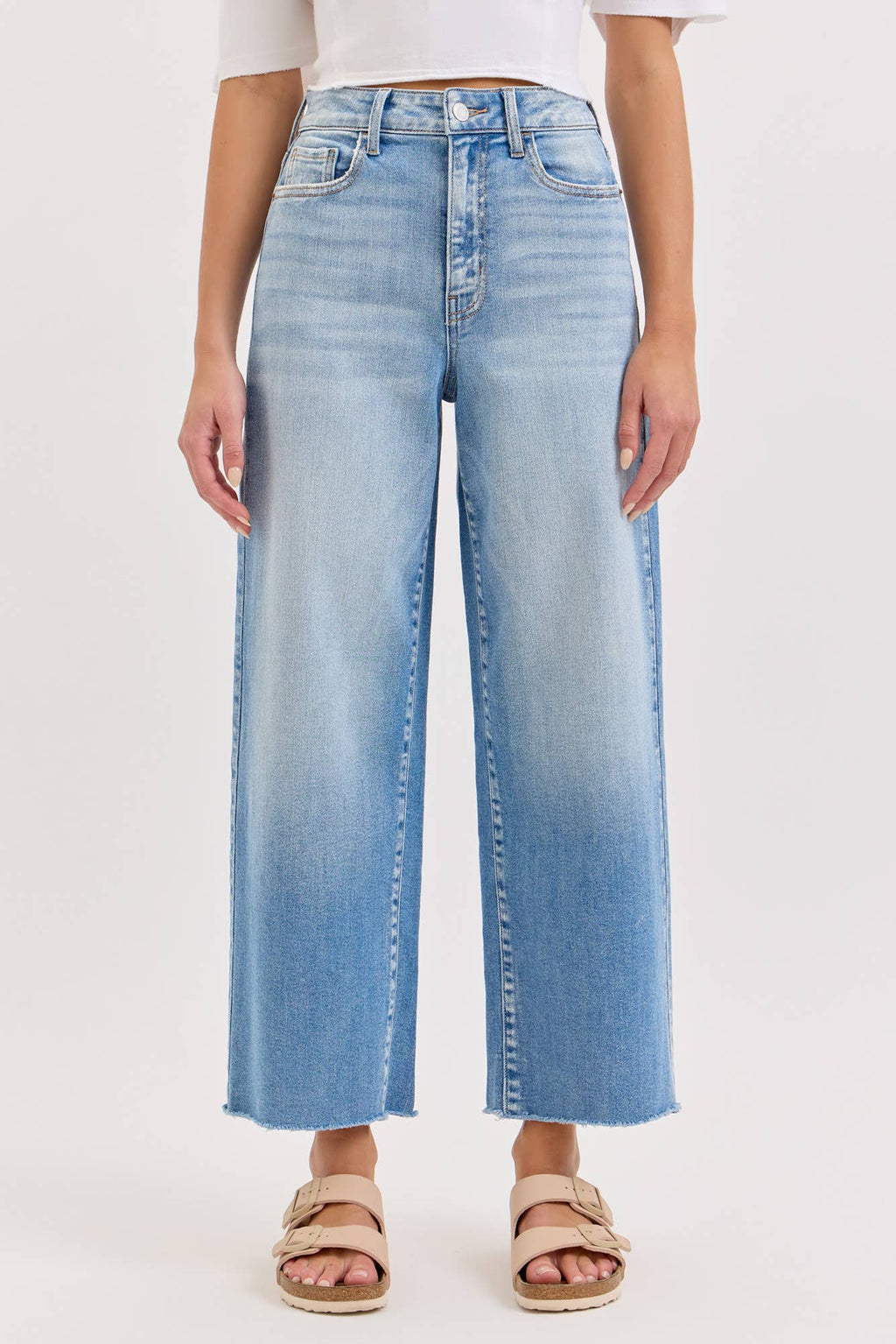 High Rise Crop Wide Leg with Raw Hem