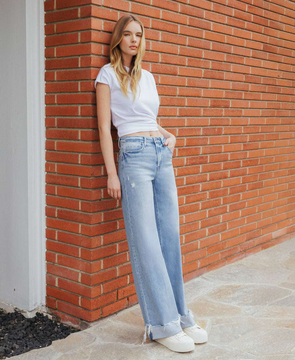 Skyline Super High Rise Cuffed Wide Leg Jeans