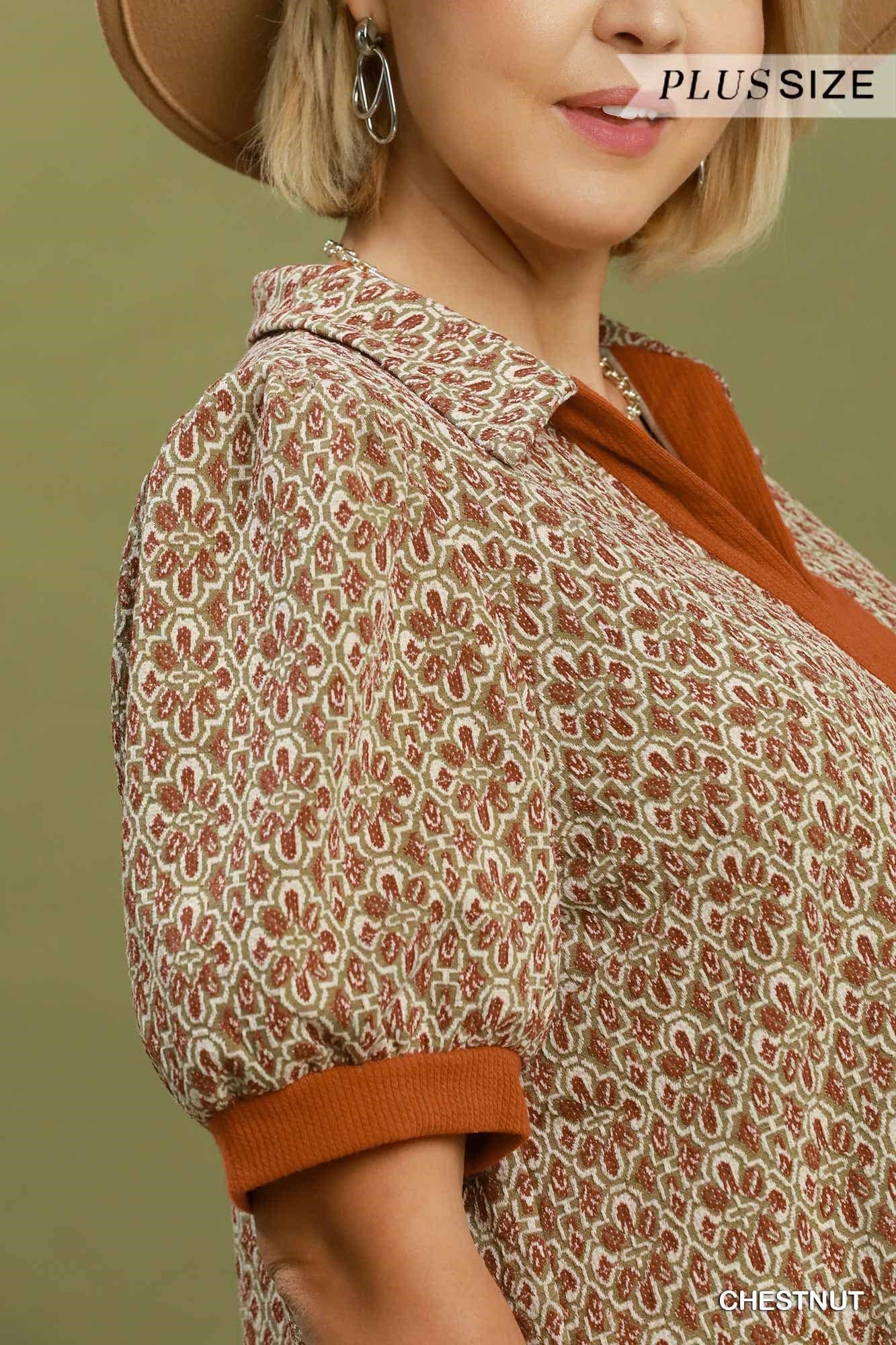 Collared Puff Sleeve Plus Top