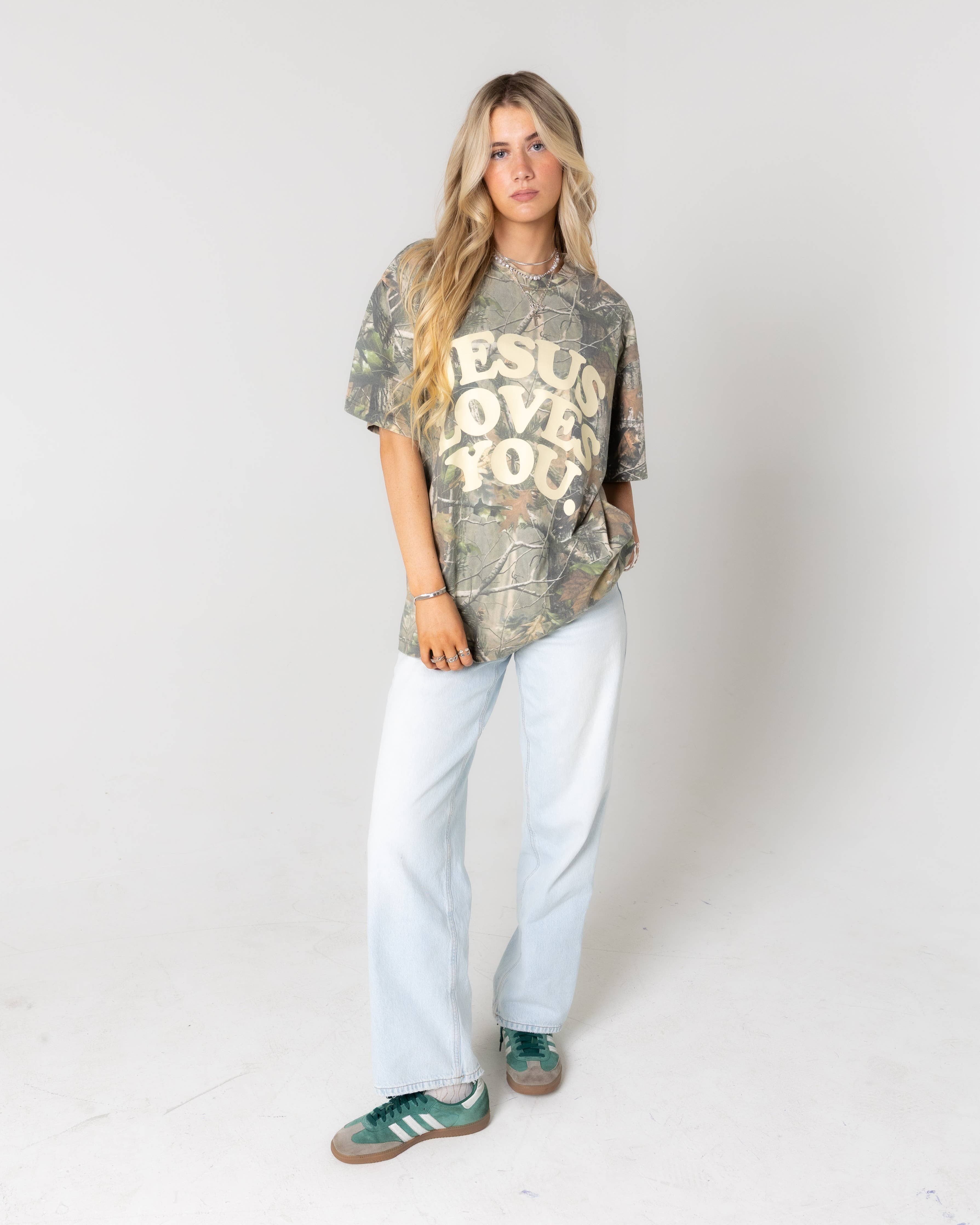 The Jesus Loves You Oversized Camo Tee