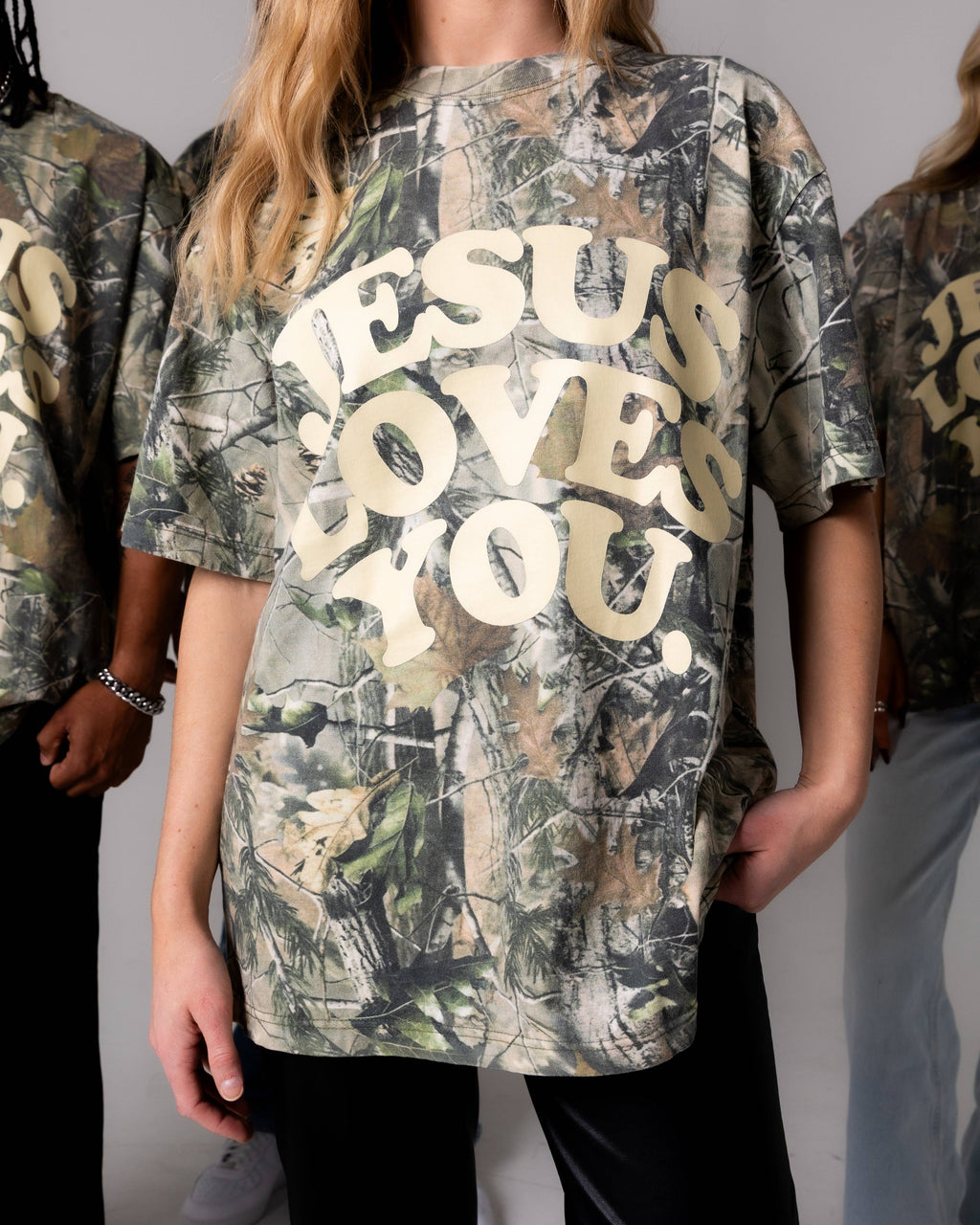 The Jesus Loves You Oversized Camo Tee