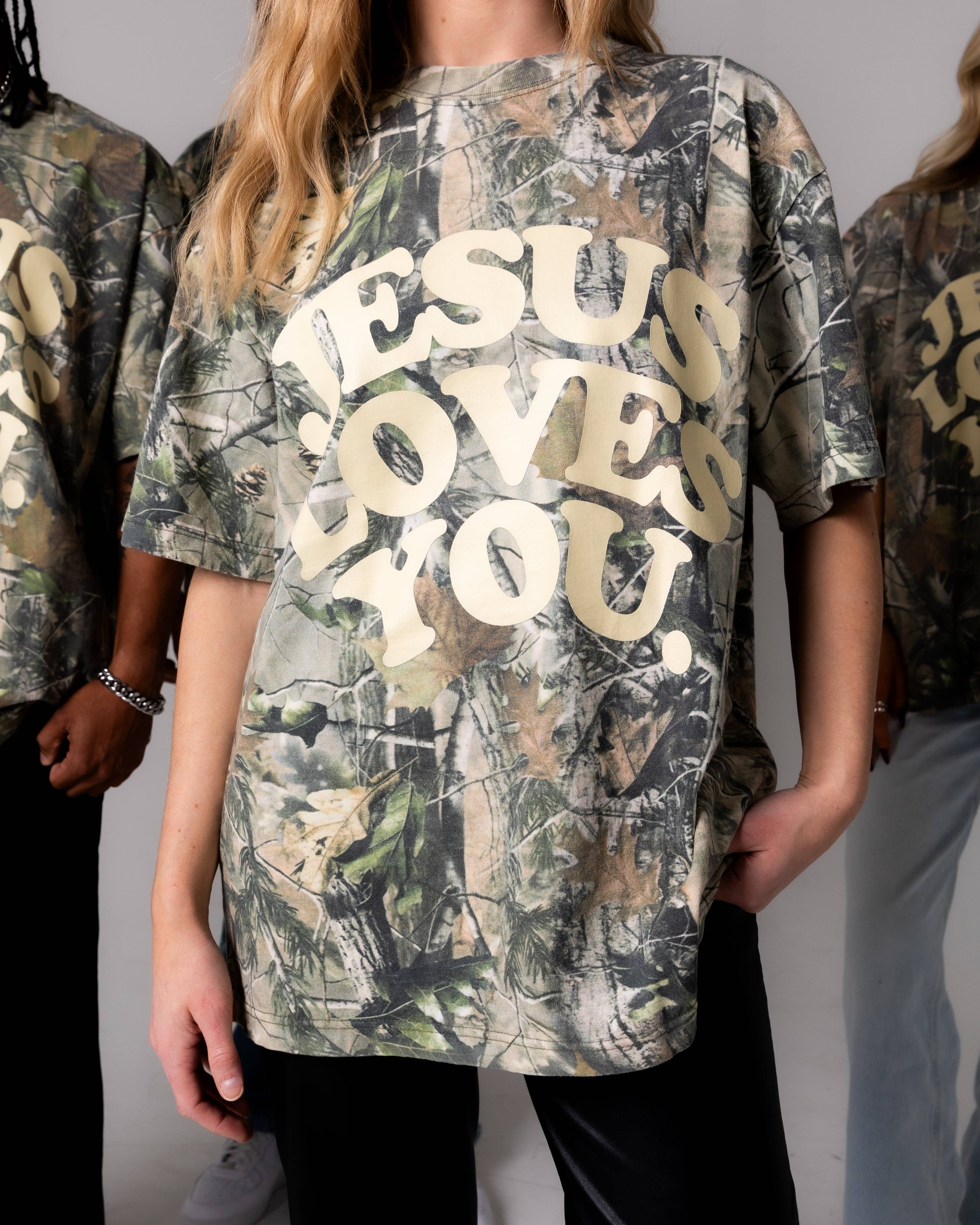The Jesus Loves You Oversized Camo Tee