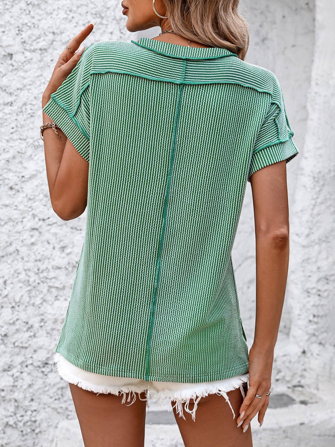 Textured Stripe Crew Neck Tee
