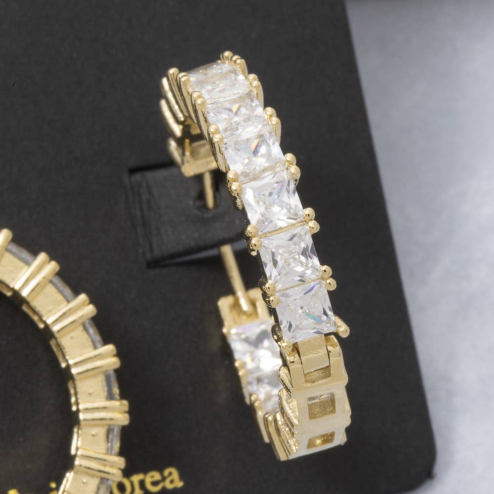 Pave Square Face Hoop Earrings