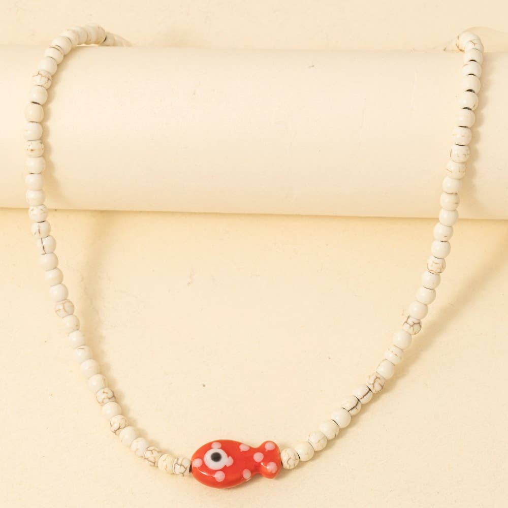 Ceramic Fish Pendant Ball Beaded Necklace