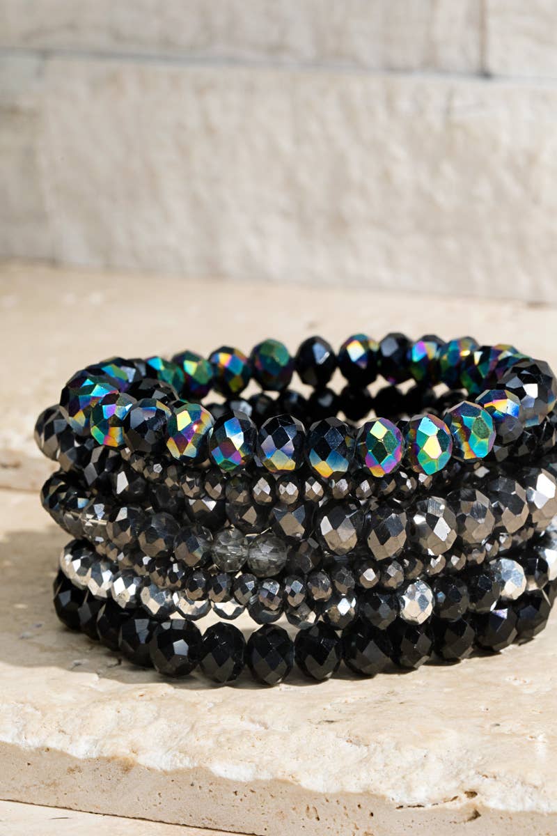 Shimmer Glass Beaded Stretch Bracelet Set