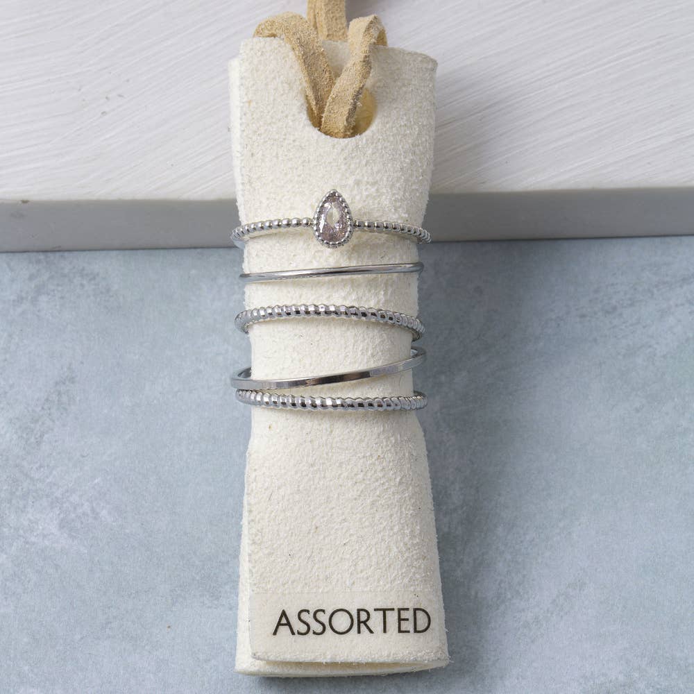 Five Piece Cz Bezel Pear Stone Stacking Ring Set