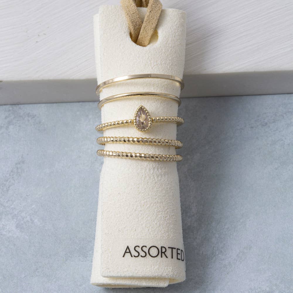 Five Piece Cz Bezel Pear Stone Stacking Ring Set