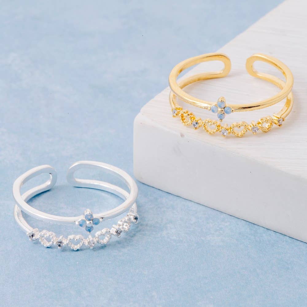 Flowers and Hearts Open Band Ring