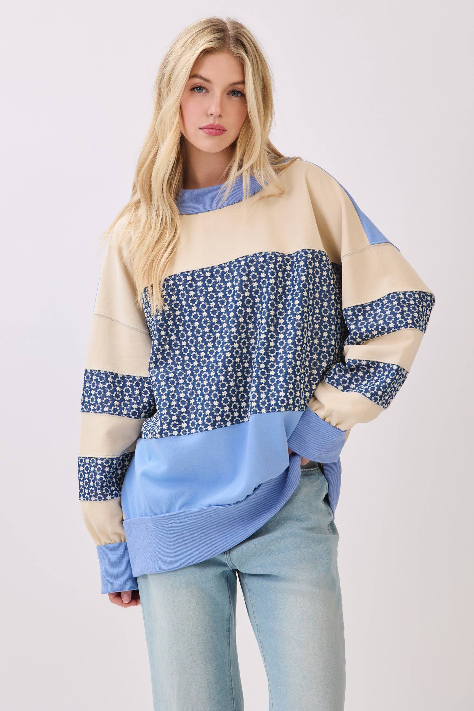 Retro Patchwork Terry Sweatshirt