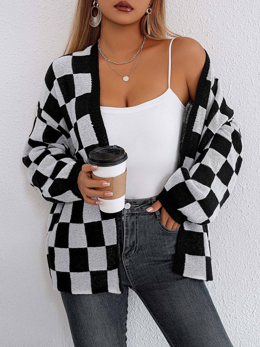 Black & White Plaid Cardigan