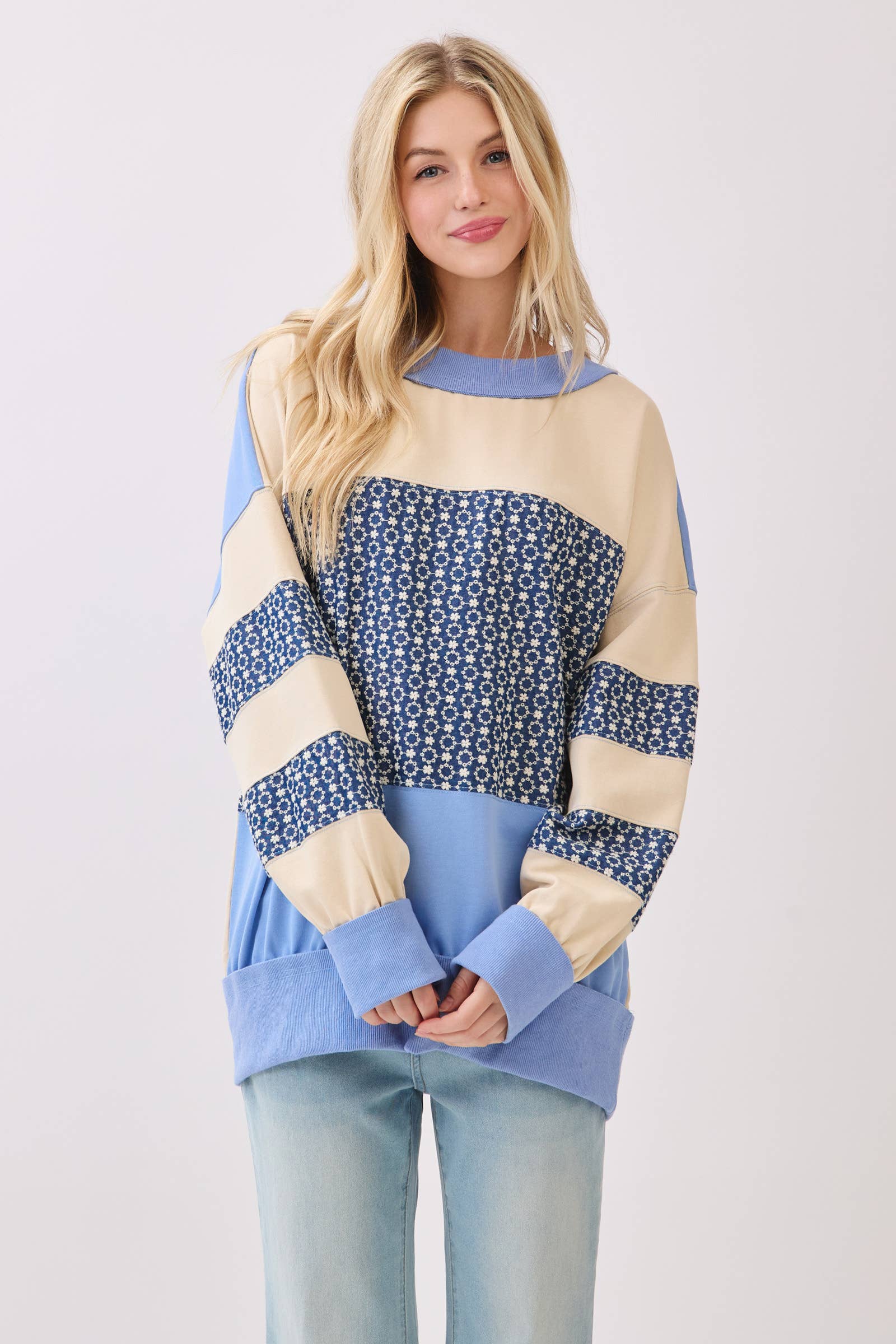 Retro Patchwork Terry Sweatshirt