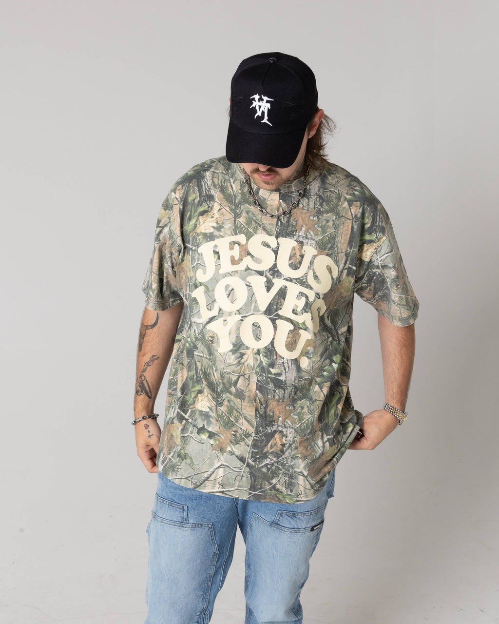 The Jesus Loves You Oversized Camo Tee