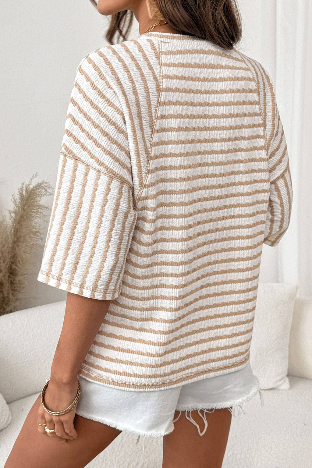 Texture Stripe Knit Half Sleeve Top Plus Size