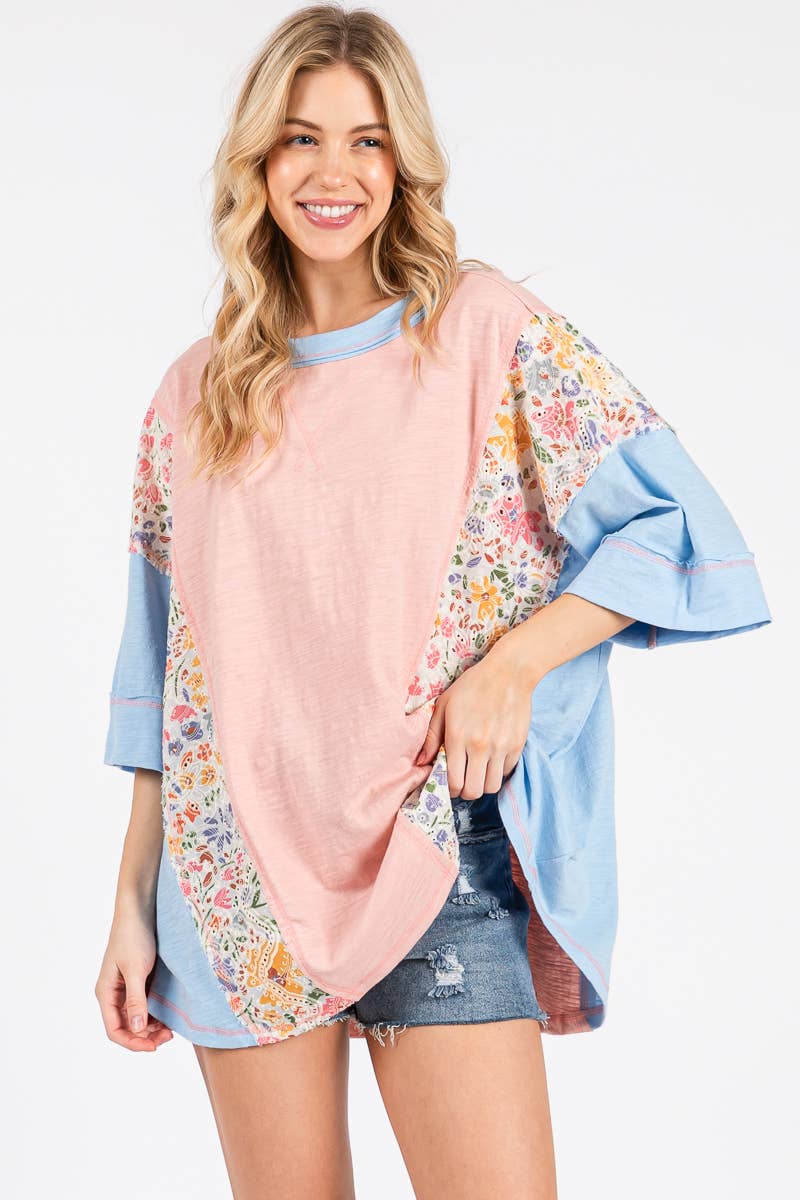 Blush & Bloom Patchwork Contrast Tee