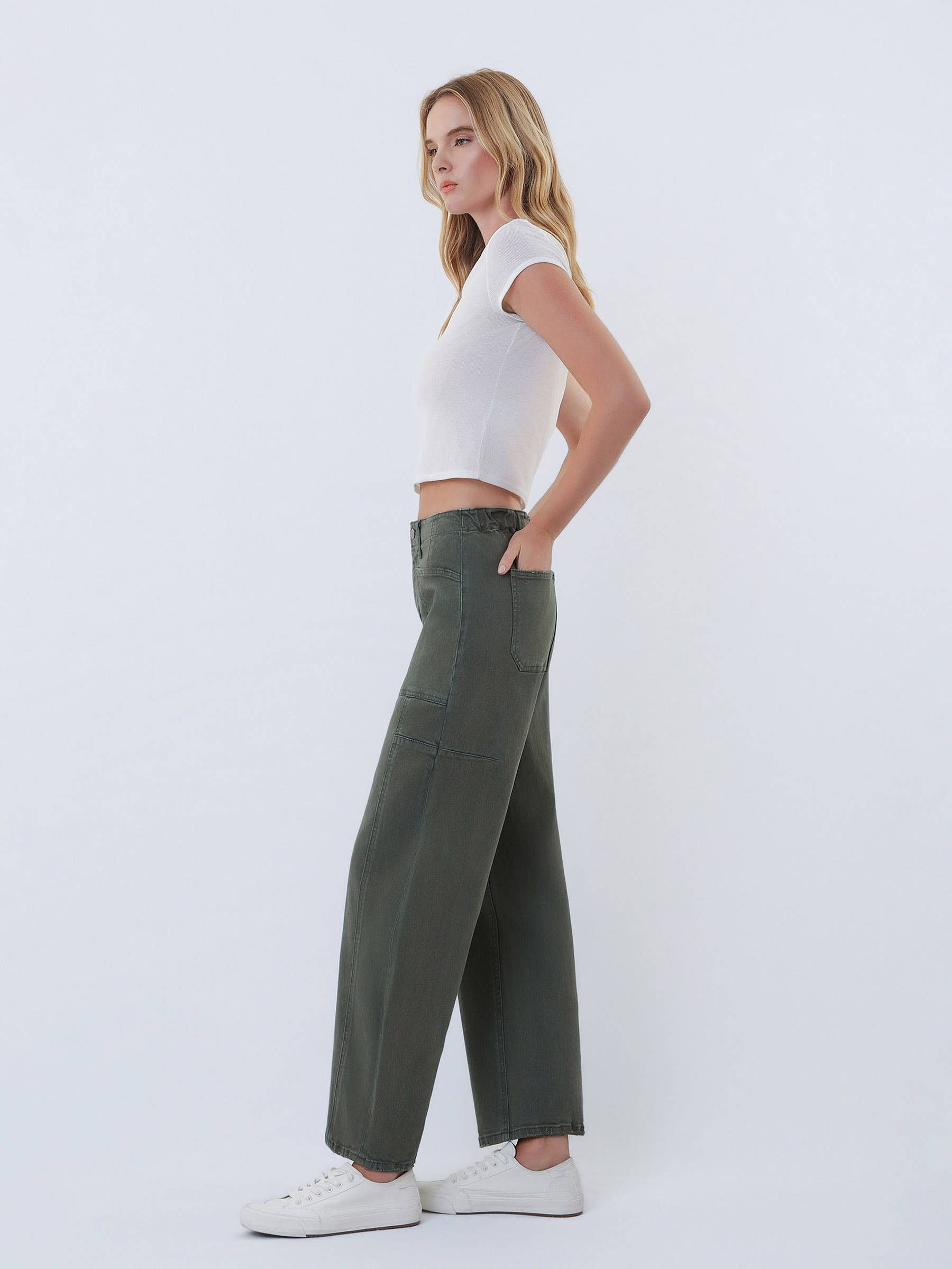 The Evergreen Ease Barrel Jeans by Flying Monkey